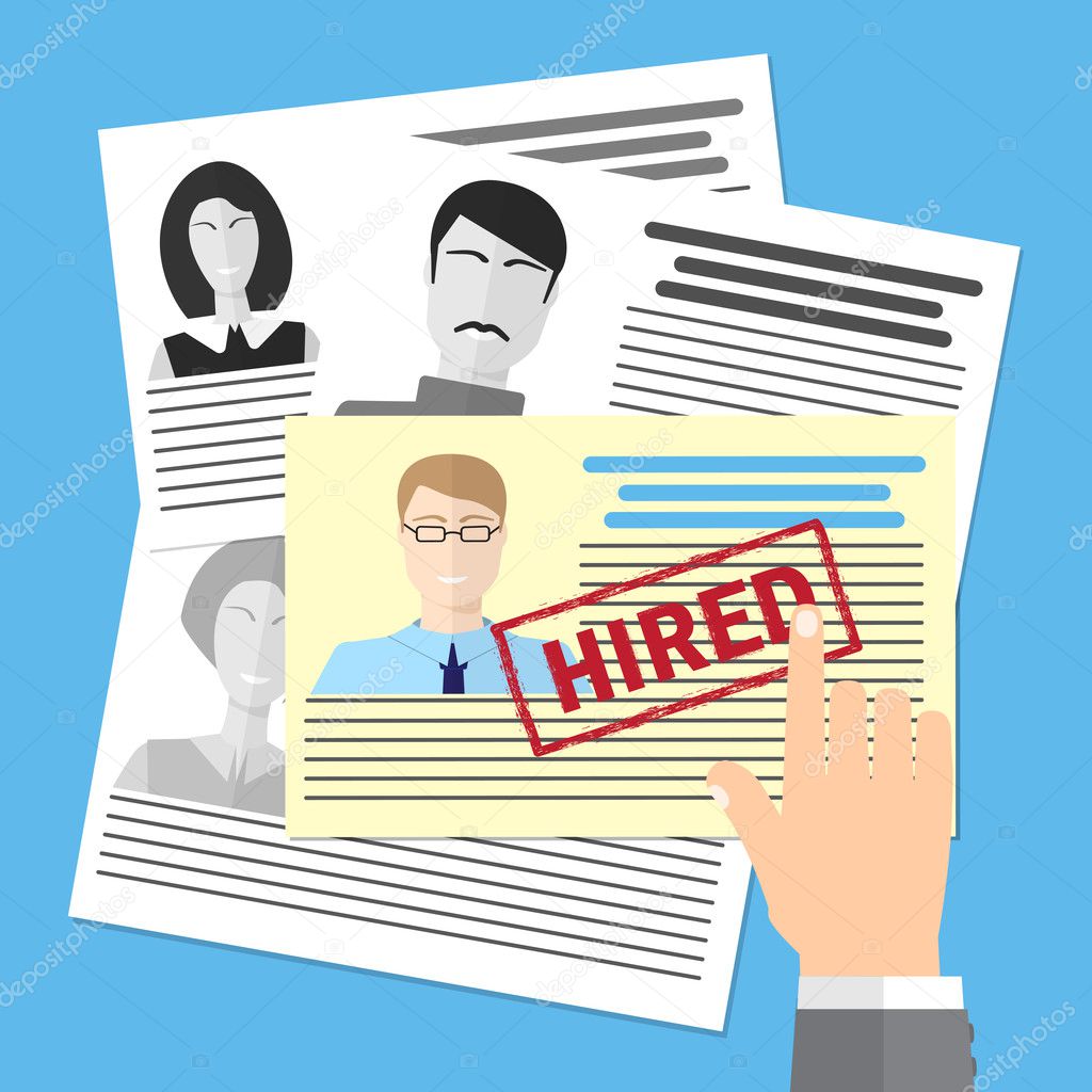 Searching professional staff. Analyzing personnel resume. Recruitment, concept of human resources management. Stock vector. Flat design.