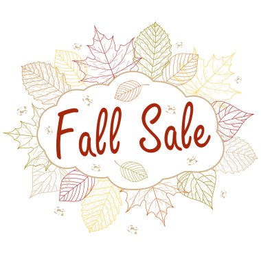 El vektör çizim çekilmiş. Sonbahar yaprakları ile arka plan. Orman tasarım öğeleri. Sonbahar Satılık. Hisse senedi vektör. Düz tasarım.