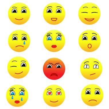 İfadeler kümesi. Emoji kümesi. Simgeler gülümse. Renkli beyaz arka plan üzerinde izole vektör çizim.