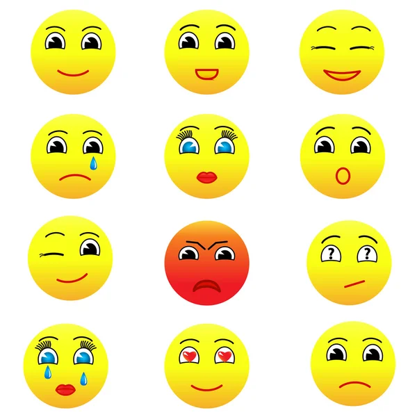 Σύνολο των Emoticons. Σετ από Emoji. Χαμόγελο εικονίδια. Απομονωμένη διανυσματικά εικονογράφηση σε άσπρο φόντο σε χρώμα. — Διανυσματικό Αρχείο