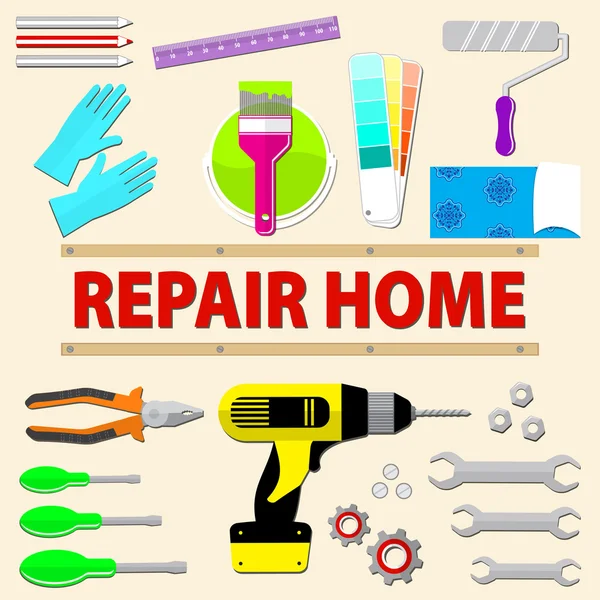 Logo house remodel service. Set of icons repair tools. Stock vector. Flat design. — Stock Vector