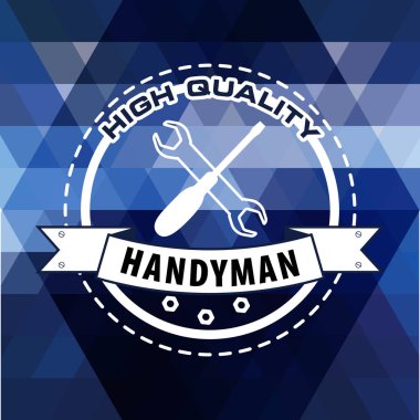 Tamirci logosuna poligonal arka planda mavi. Hisse senedi vektör. Düz tasarım. 