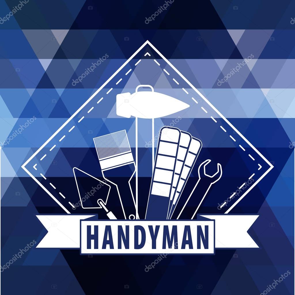 Handyman logo on  polygonal background in blue. Stock vector. Flat design.