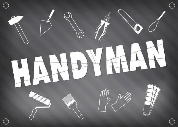 Handyman service logo in grau. Satz Reparaturwerkzeuge. Schriftzug Handwerker der Stücke. Aktienvektor. flache Bauweise. — Stockvektor