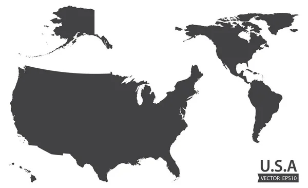 Map of the American continent and the USA including Alaska and Hawaii. Mapa en blanco similar de EE.UU. aislado sobre fondo blanco. Vector de acciones. Diseño plano . — Archivo Imágenes Vectoriales