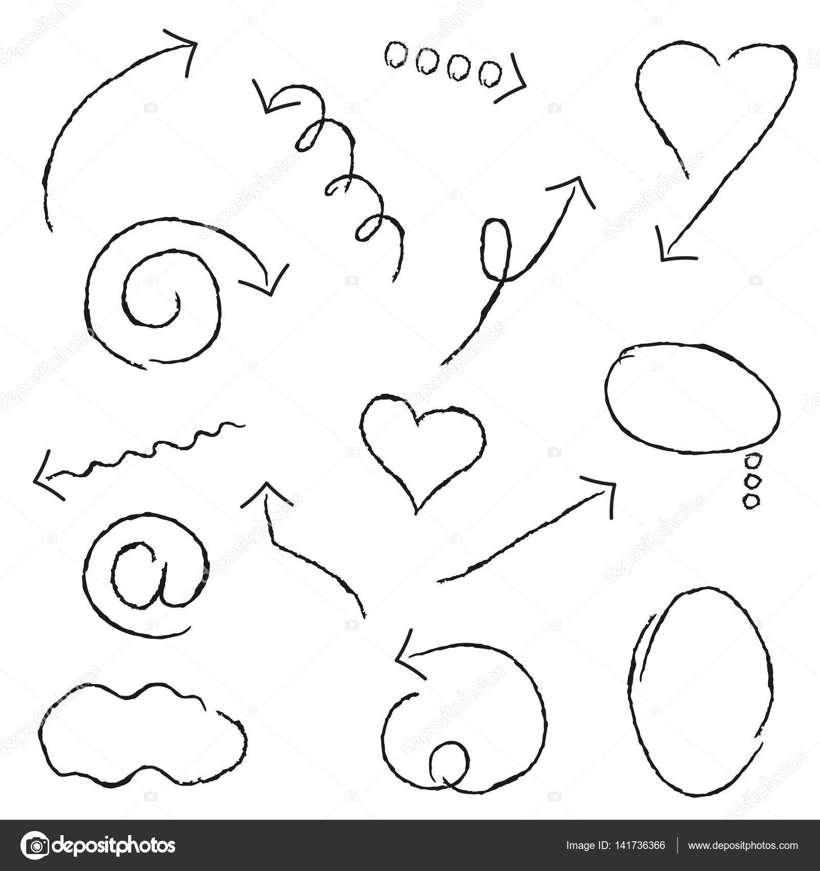 Arrows Circles Heart And Abstract Doodle Writing Design Vector Set