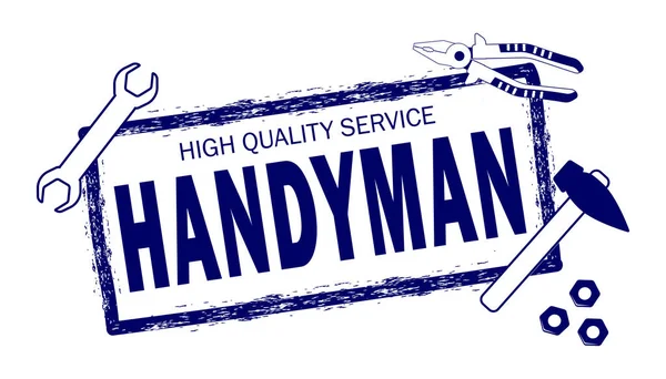 Handyman.  High quality service logo.  Stamp of handyman service. Set of repair tools. Stock vector. Flat design. — Stock Vector