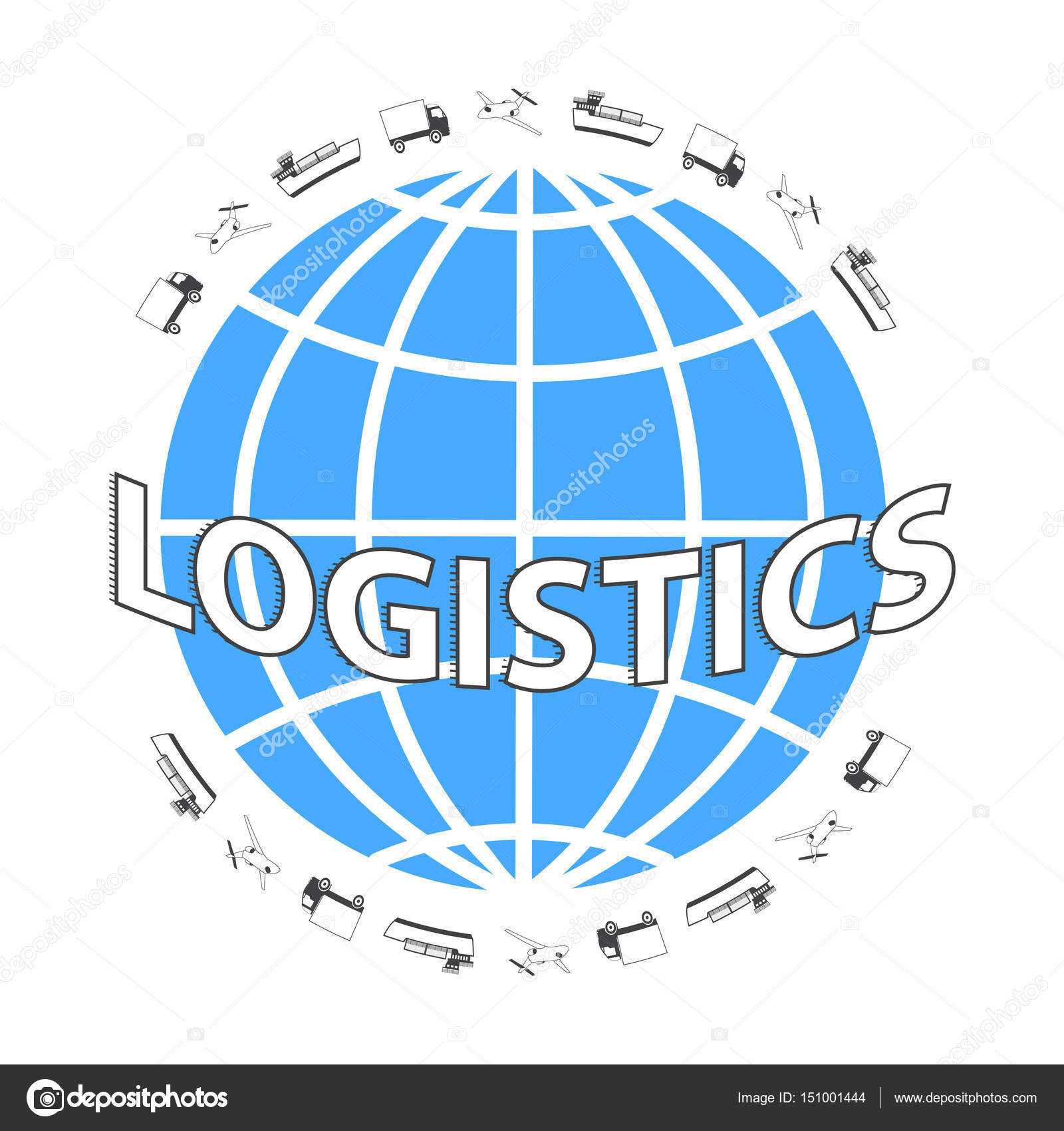 Global logistics network. Set icons truck, airplane, cargo ship
