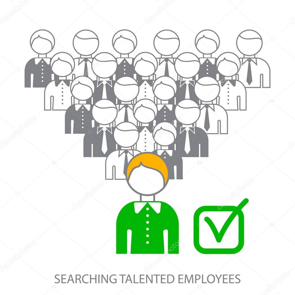 Searching professional employees. Searching talented employees.  Choosing the perfect candidate for the job. Stock vector. Flat design.
