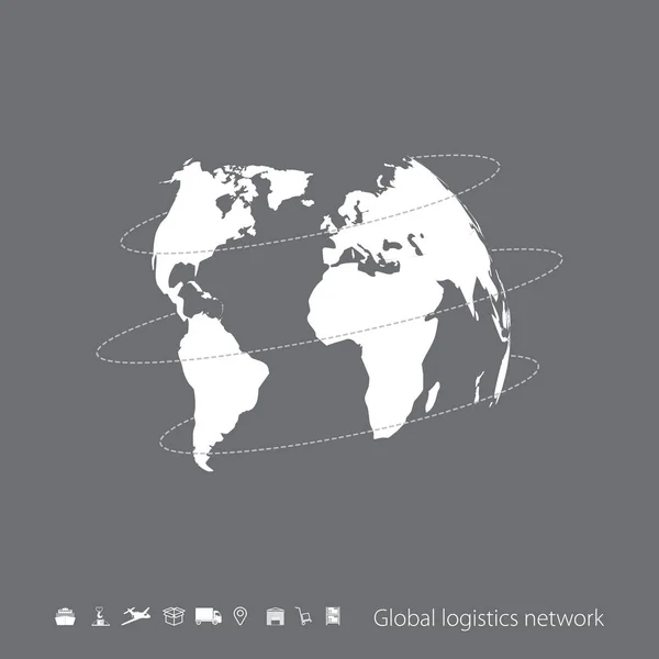 Globale logistieknetwerk. Grijze soortgelijke wereldkaart op grijs. Voorraad vector. Platte ontwerp. — Stockvector