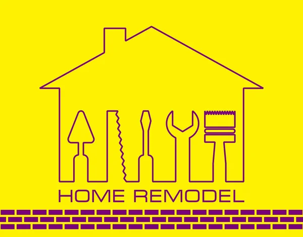 Silueta de una casa con herramientas para la reparación. Remodelación del logotipo de la casa en amarillo. Vector de acciones. Diseño plano . — Vector de stock