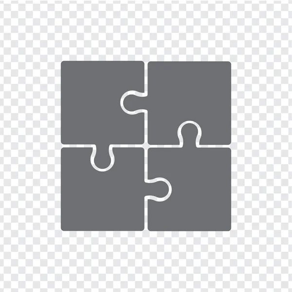 Ikona prostych zagadek w kolorze szarym na przezroczystym tle. Puzzle proste ikona czterech żywiołów. Wektor. Płaska konstrukcja. — Wektor stockowy