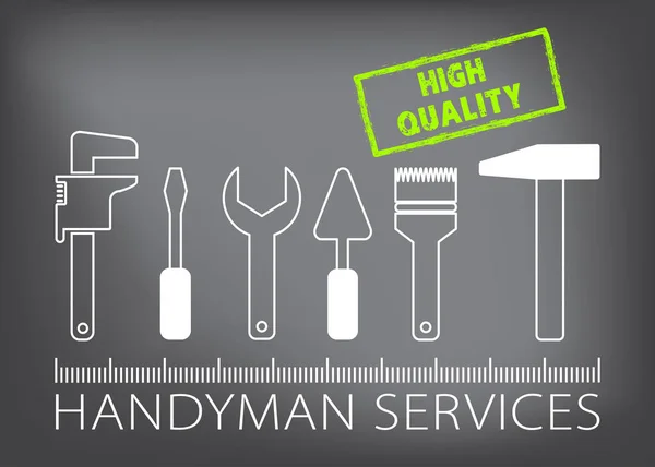 Professionell handyman services logotyp. Siluett av verktyg för reparation. Hög kvalitetsstämpel. Lager vektor. Platt design. — Stock vektor