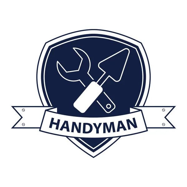 Logotipo de serviços handyman profissional. Silhueta de ferramentas para reparo em azul. Vetor de estoque. Projeto plano . —  Vetores de Stock