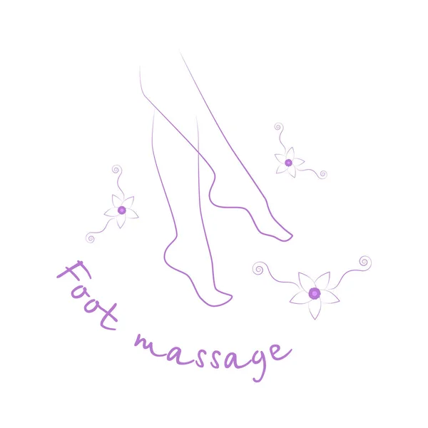 Voet massage logo. Voet massage stempel. Silhouet van de poten en vanille bloemen. Reflexologie. Voorraad vector. Platte ontwerp. — Stockvector