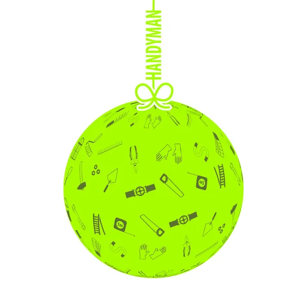 Logotipo de serviços handyman profissional. Silhueta de uma bola verde em uma cadeia e grupo de instrumentos do reparo. Projeto plano . — Vetor de Stock