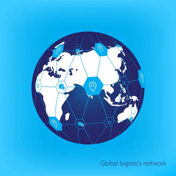 Red logística global. Mapa de conexión de asociación logística global. Mapa del mundo similar blanco. Ubicación geográfica . — Archivo Imágenes Vectoriales