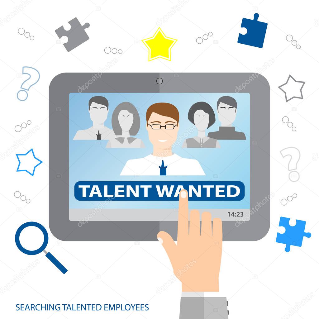 Searching talented employees.  Searching professional employees. Choosing the perfect candidate for the job.  Flat design. Vector illustration EPS10.