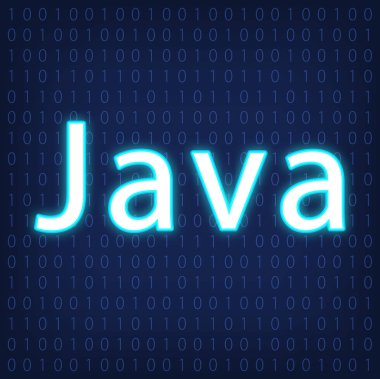 Makine kodu dilleri neon tarzı. Programlama dilleri kavramı. İkili kod arka plan üstünde Java. 