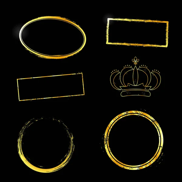 Gold light frames and elements. Gold light frames on black background.