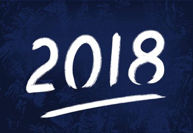 Tebrik kartı tasarım şablonu için 2018 yeni yıl köpek Çin Kaligrafi ile. Sayı 2018 elle çizilmiş yazı koyu mavi vintage ince grunge arka plan üzerinde beyaz.