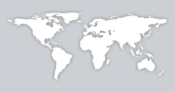 Серый, похожий на карту мира векторный плоский объект с инфографикой. Карта мира с мягкой векторной тенью — стоковый вектор