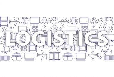 Global lojistik ağ kavramı. İnce çizgi simgeler lojistik mavi paterni