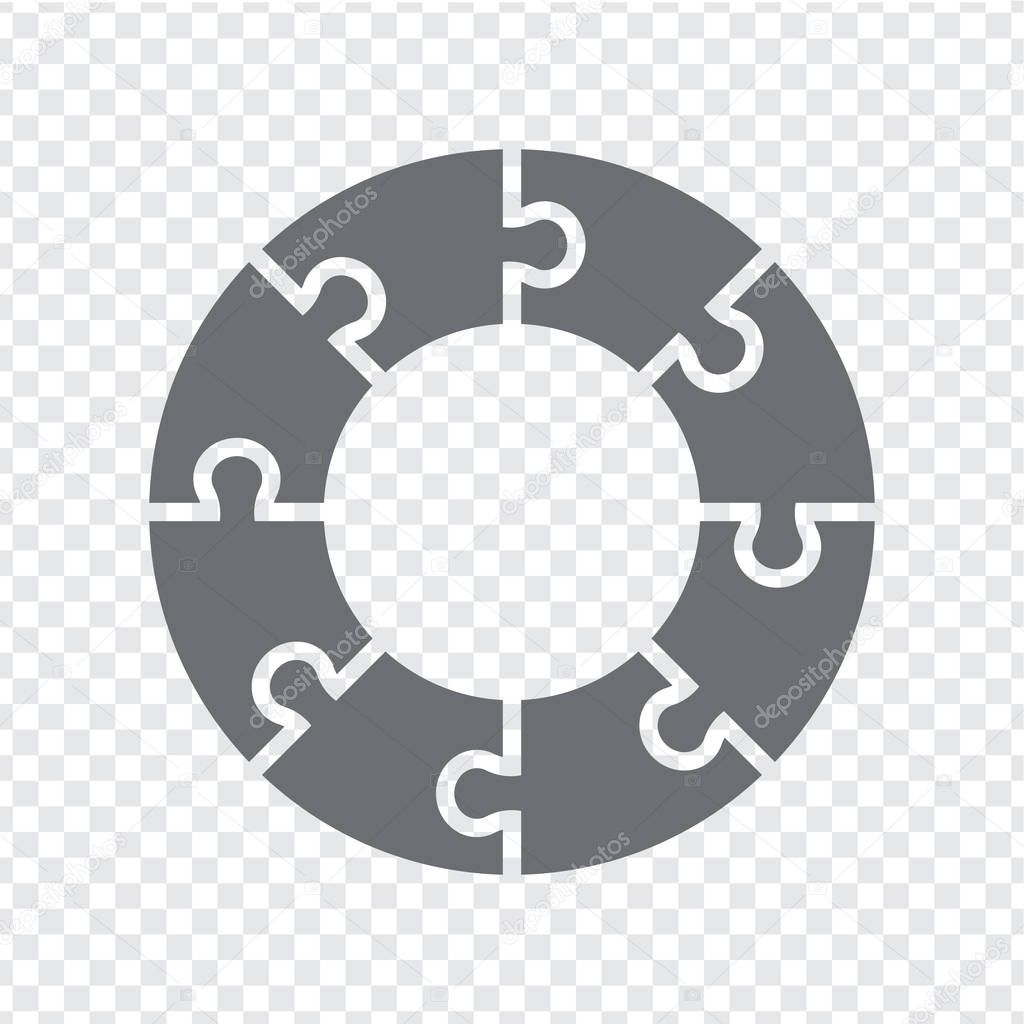 Simple icon circle puzzle in gray on transparent background. Simple