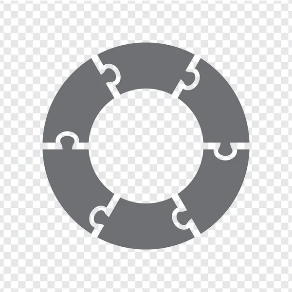 Puzzle simple cercle d'icônes en gris. Cercle d'icône simple puzzle des six éléments sur fond transparent — Image vectorielle