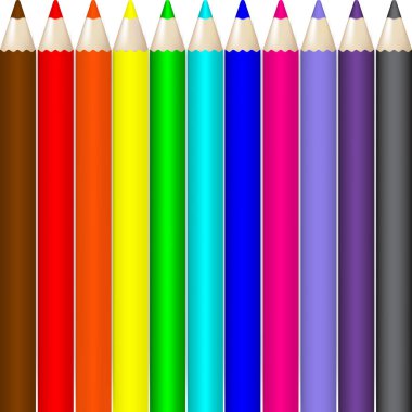 Set of Realistic Colorful Colored Pencils. Background of a row of colored pencils. Stock vector. clipart