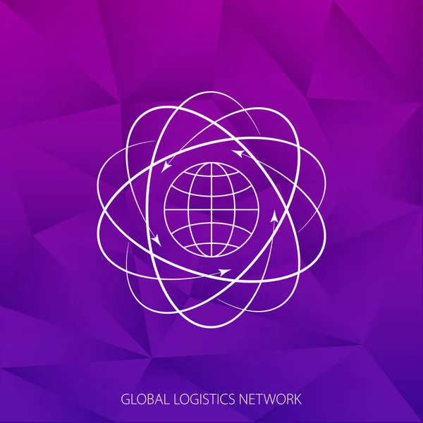 Logo des globalen Logistiknetzwerks. die globale Logistikpartnerschaft abbilden. Globales Logistikkonzept auf violettem polygonalen Hintergrund. — Stockvektor