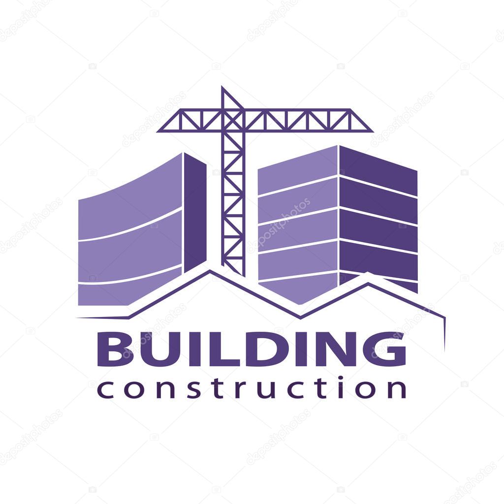Construction working industry concept. Building construction logo in violet. Stock vector. Vector illustration EPS10.