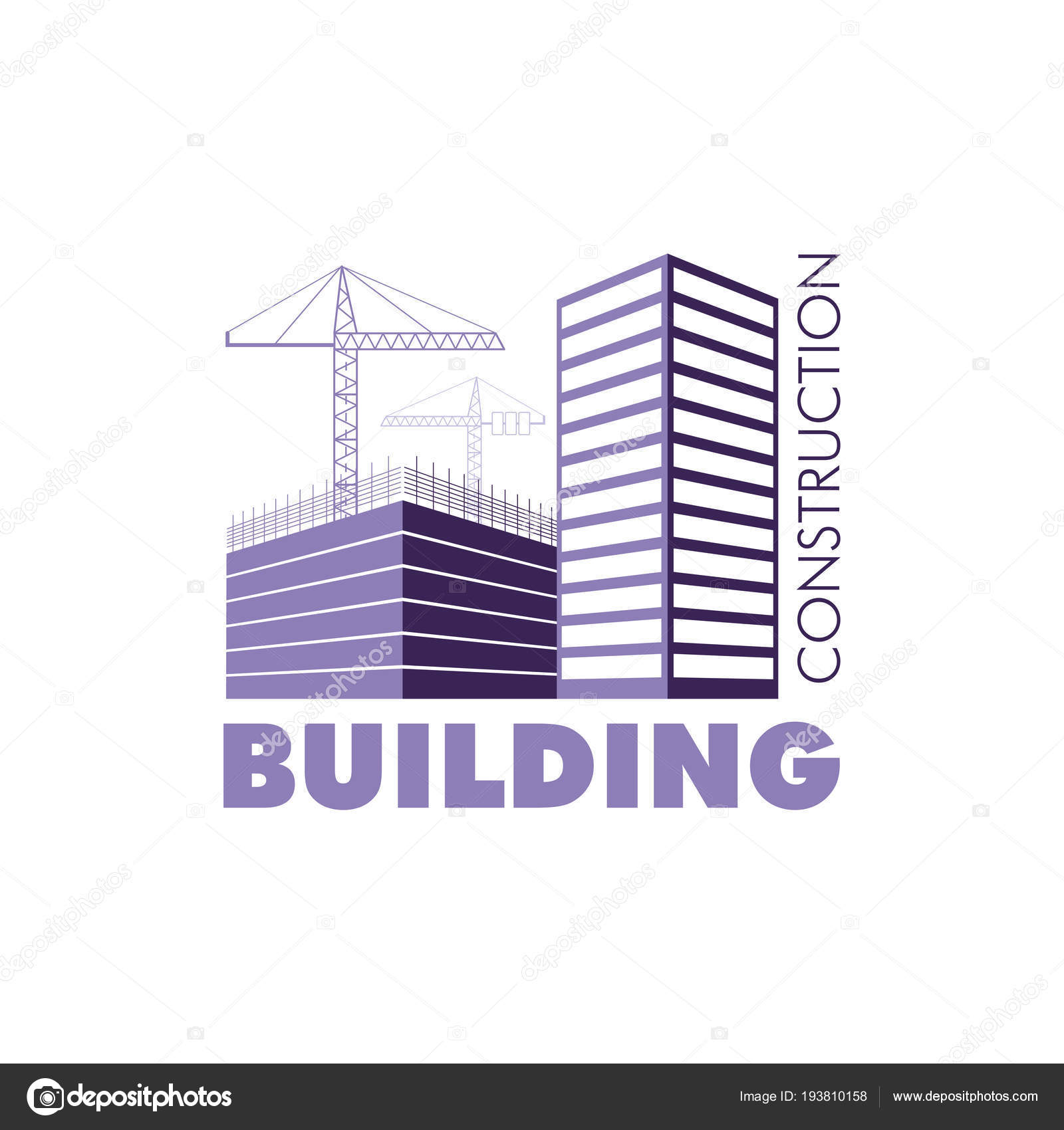 Construction working industry concept. Building construction logo in  violet. Silhouette of buildings and building cranes. Stock Vector by  ©karinanh 193810158