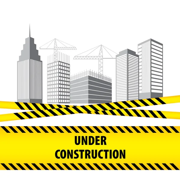 Building under Construction site. Construction infographics. Vector illustration template design with black and yellow striped borders. — Stock Vector