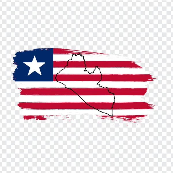 Flaggenrepublik Liberia aus Pinselstrichen und leerer Landkarte von Liberia. Hochwertige Karte Liberia und Nationalflagge auf transparentem Hintergrund für Ihr Webseiten-Design, Logo. eps10. — Stockvektor