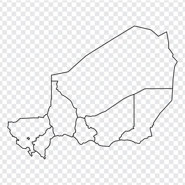 尼日尔共和国空白地图。 高质量的尼日尔地图与各省透明的背景为您的网站设计，标志，应用程序，Ui 。 非洲。 第10部分. — 图库矢量图片