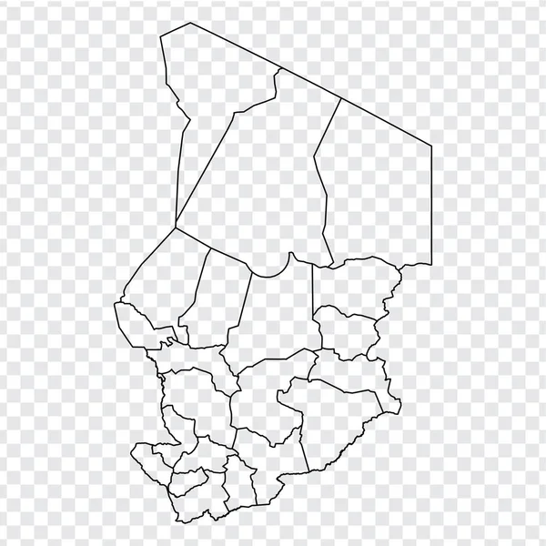 Carte vierge République du Tchad. Carte de haute qualité du Tchad avec les provinces sur fond transparent pour la conception de votre site Web, logo, application, interface utilisateur. L'Afrique. PSE10 . — Image vectorielle
