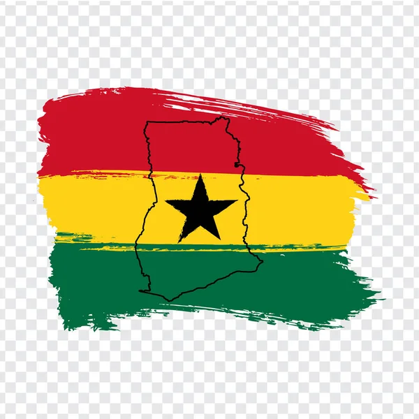 Flaggenrepublik der Ghanas aus Pinselstrichen und leeren Landkarten der Ghanas. Hochwertige Landkarte Ghanas und Nationalflagge auf transparentem Hintergrund für Ihr Webseiten-Design, Logo. eps10. — Stockvektor
