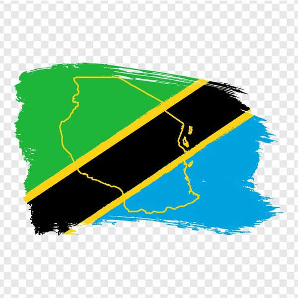 Flag of  Tanzania from brush strokes and Blank map of  Tanzania. High quality map United Republic of Tanzania and national flag on transparent background for your web site design, logo. EPS10. — Stock Vector