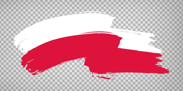 Drapeau République de Pologne, fond de coup de pinceau. Waving Flag Poland on tranparent backrgound for your web site design, logo, app, UI. PSE10 . — Image vectorielle