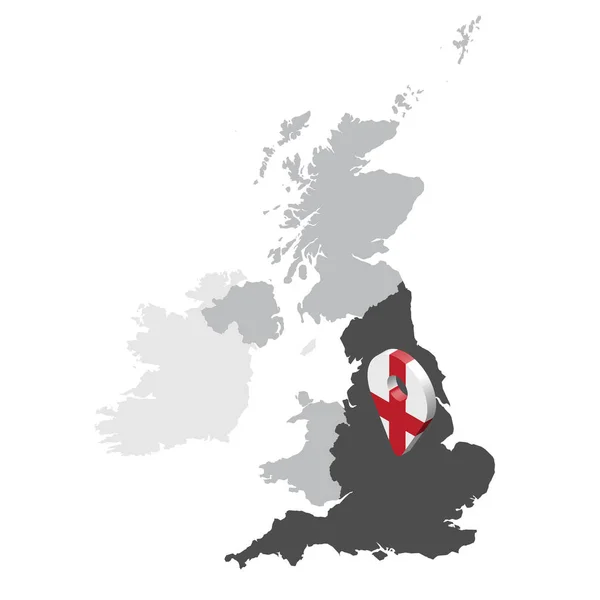 Elhelyezkedés Térkép Anglia térképen Egyesült Királyság Nagy-Britannia. 3d Anglia zászló térkép marker helyét pin. Nagy-Britannia kiváló minőségű térképe. 10. rész. — Stock Vector