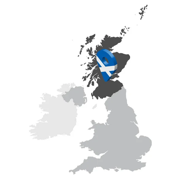 Ubicazione Mappa di Scozia sulla mappa Regno Unito di Gran Bretagna. 3d Scozia flag map marker location pin. Mappa di alta qualità della Gran Bretagna. EPS10 . — Vettoriale Stock