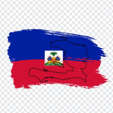 Haiti bayrağı fırça darbelerinden ve boş Haiti haritasından. Yüksek kaliteli Haiti Cumhuriyeti haritası ve şeffaf arkaplanda bayrak. Hisse senedi. Vektör illüstrasyonu Eps10.