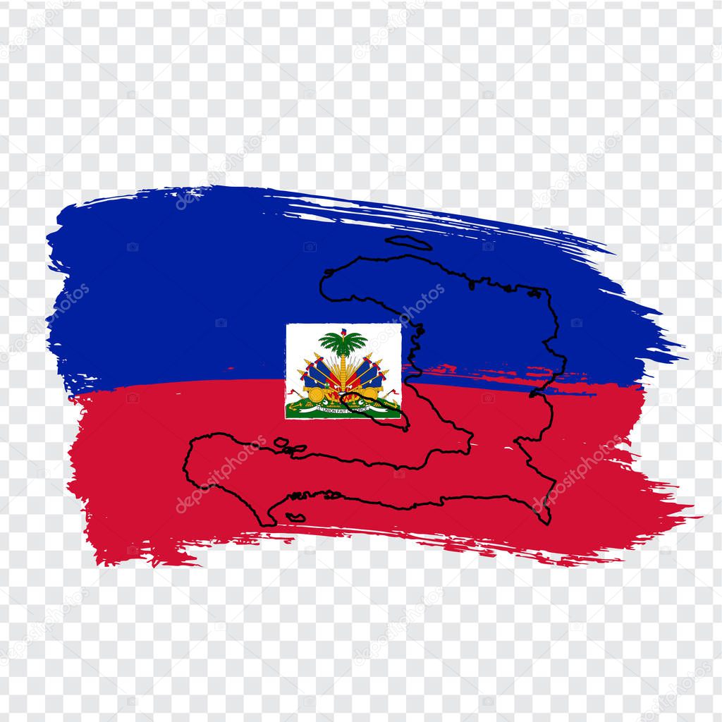 Flag Haiti from brush strokes and Blank map of Haiti. High quality map Republic of Haiti and flag on transparent background.  Stock vector. Vector illustration EPS10.