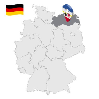Almanya Federal Cumhuriyeti haritasında Mecklenburg-Vorpommern 'in yeri. 3d Mecklenburg-Vorpommern konumu işareti Mecklenburg-Vorpommern bayrağına benzer. Bölgeli Almanya 'nın kaliteli haritası. Bölüm 10