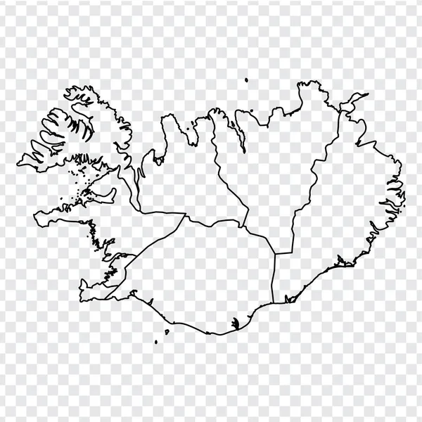 Izland üres térképe. Kiváló minőségű térkép Izland tartományok átlátszó háttérrel a weboldal design, logó, app, Ui. Európába. 10. rész. — Stock Vector