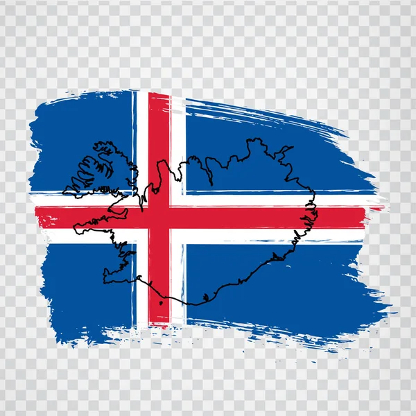 Islandská vlajka z tahů štětcem a prázdné mapy Islandu. Vysoce kvalitní mapa Islandu a národní vlajky na průhledném pozadí pro design vašich webových stránek, logo. Evropa. Eps10. — Stockový vektor