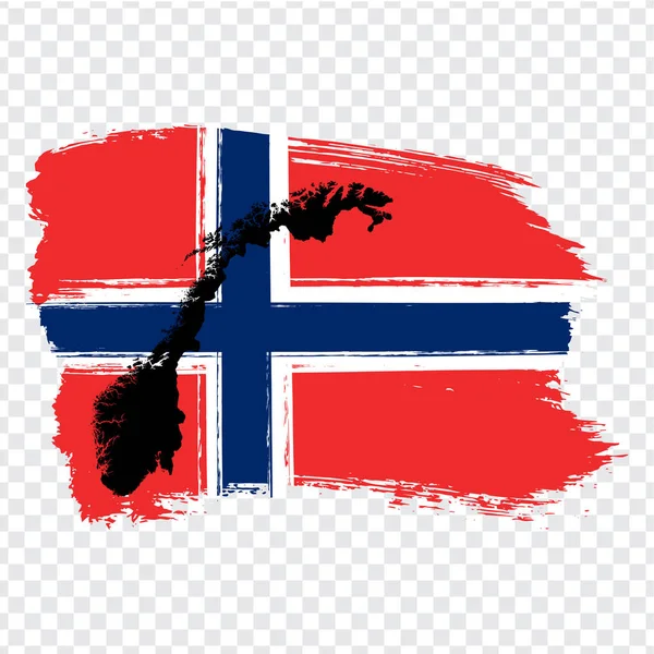 Bandeira do Reino da Noruega de pinceladas e mapa em branco da Noruega. Mapa de alta qualidade da Noruega e bandeira nacional em fundo transparente para o design do seu site, logotipo. A Europa. EPS10 . —  Vetores de Stock