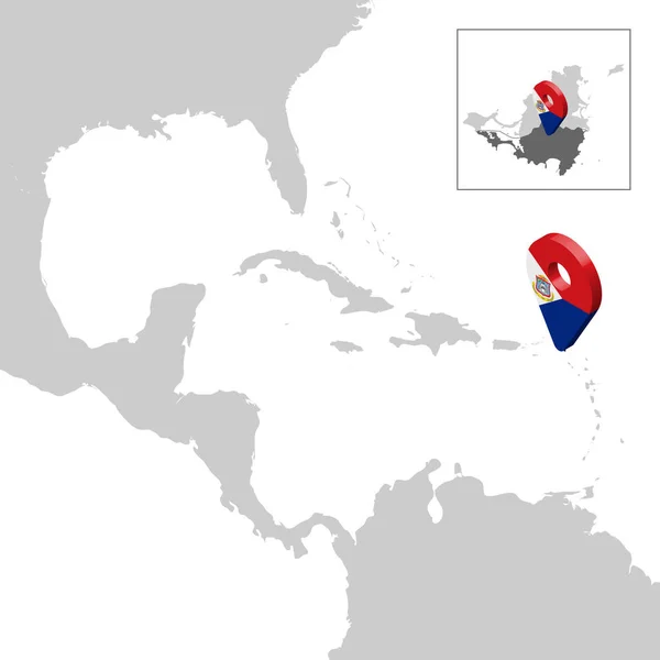 Mapa umístění Sint Maarten na mapě Střední Amerika. 3d Sint Maarten vlajka mapa značka umístění pin. Kvalitní mapa Sint Maarten. Svatý Martin. Amerika. Vektorová ilustrace Eps10. — Stockový vektor