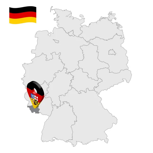 Ubicación de Saar en el mapa República Federal de Alemania. 3d Saar signo de ubicación similar a la bandera de Saar. Mapa de calidad de Alemania con regiones. EPS10 . — Archivo Imágenes Vectoriales